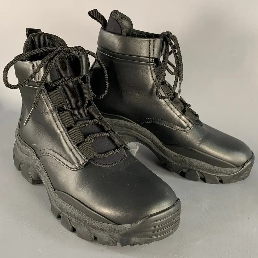 JOHN ELLIOTT Size 7 Black Faux Leather Lace-Up Tread Sole Ankle Boots